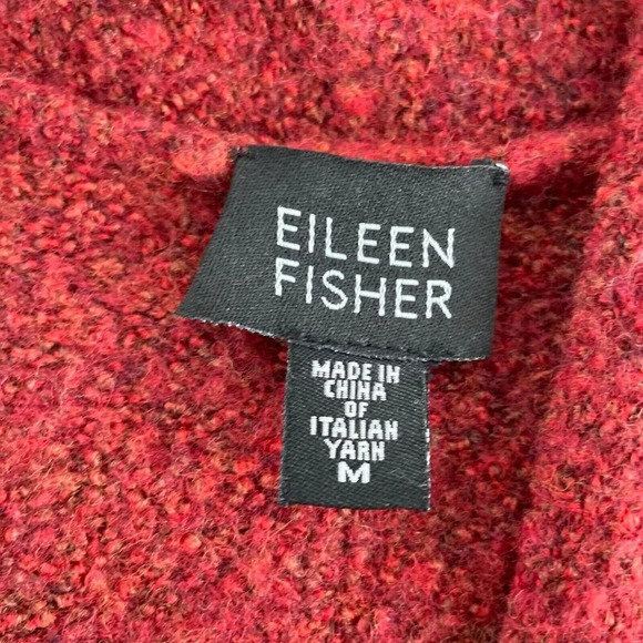 Eileen Fisher Womens Red Wool/Nylon Open Front Cardigan Sweater M 4811 - Picture 4 of 8
